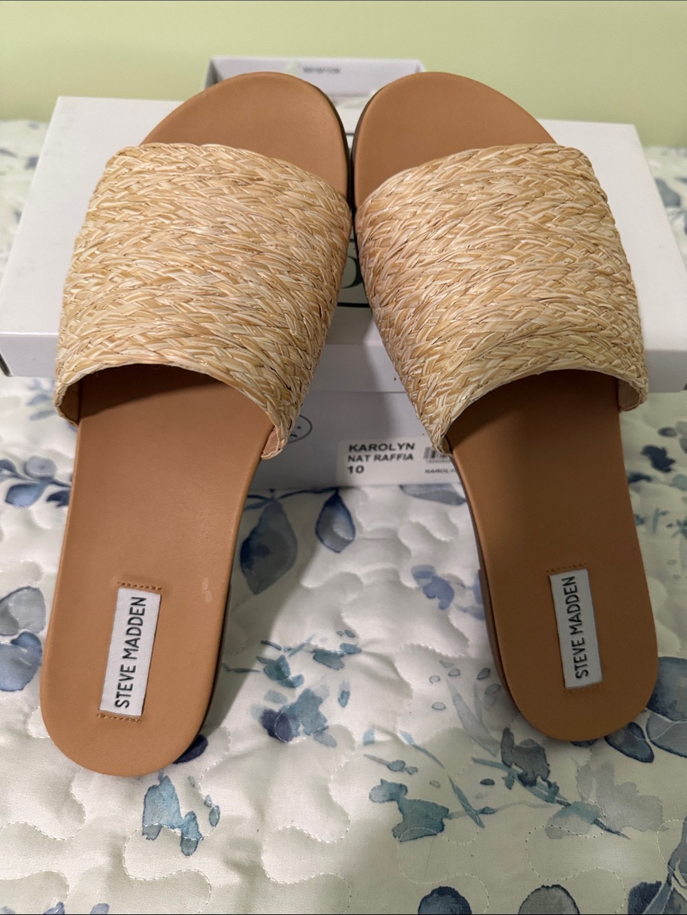 New Steve Madden Karolyn Raffia Slide Sandal - Natural. Size 10